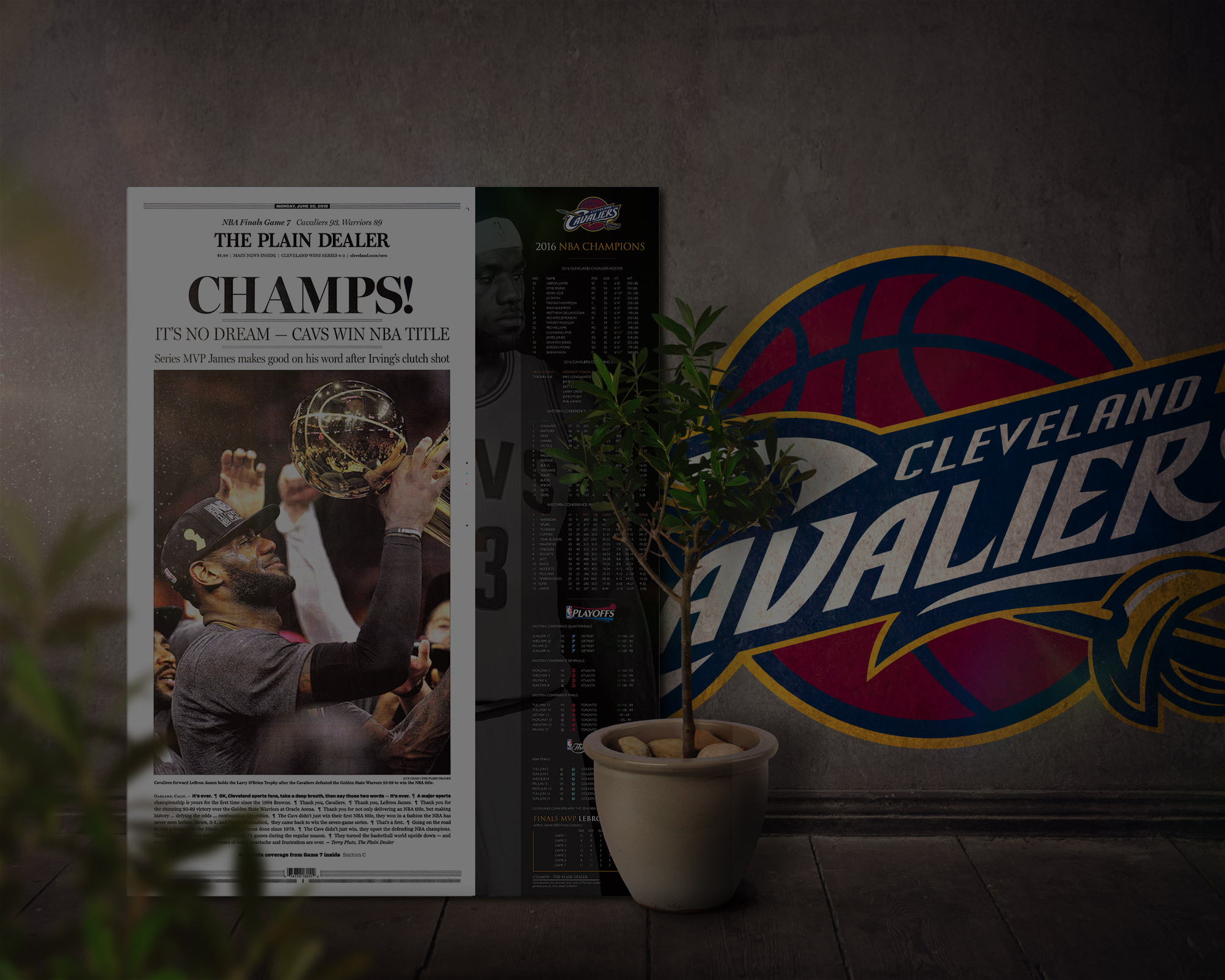 Glass Wall Frame Art, Cleveland Cavaliers 2016 NBA Champions AT